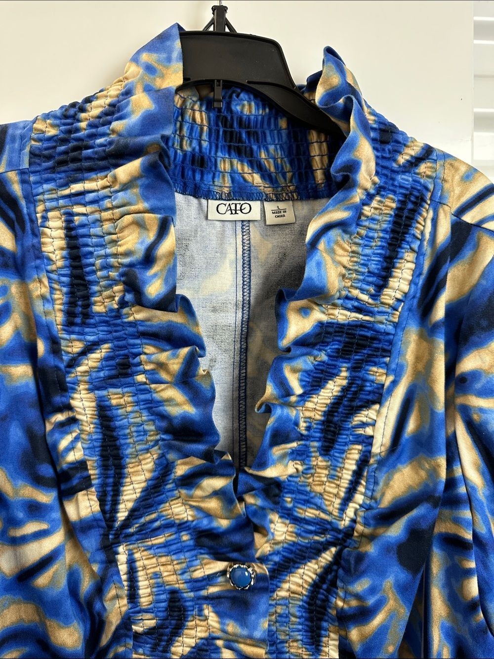 Cato Blue & Gold Ruffled Printed Jacket - Picture 4 of 10
